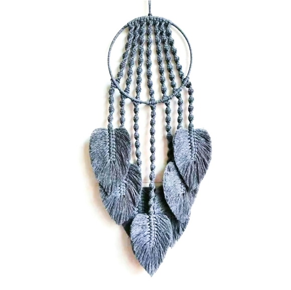 Charcoal Grey Boho Macrame Hanging Tapestry - Picture 10 of 11